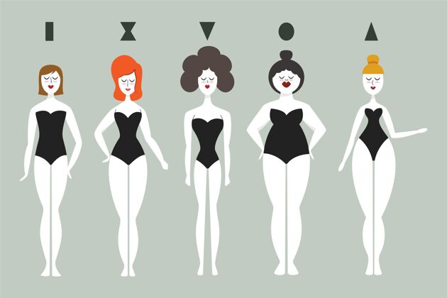 集合卡通类型的女性体型集合不同女人形状
