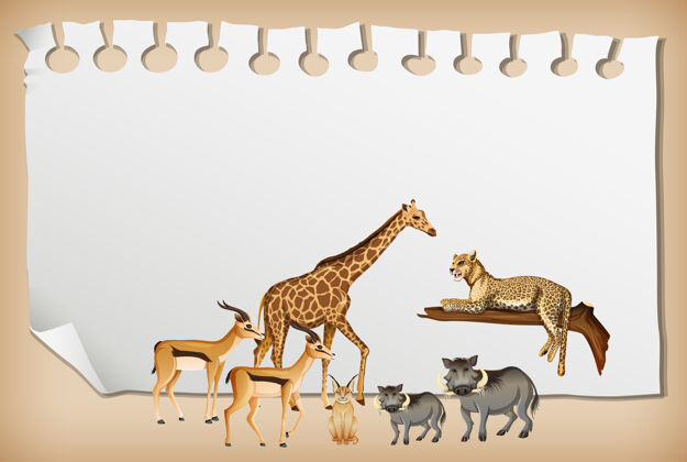 动物空纸横幅与野生非洲动物猎人可爱空白