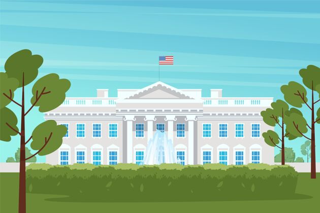政治平面设计白宫和树木房子住宅平面设计