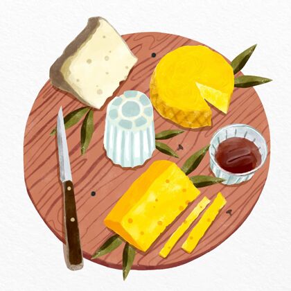 食品水彩奶酪板插图小吃奶酪美食