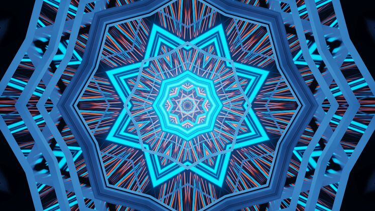 几何背景的几何形状与发光的蓝色激光科幻明亮酷