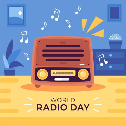 平面设计世界广播日平面手绘设计通讯声音插图