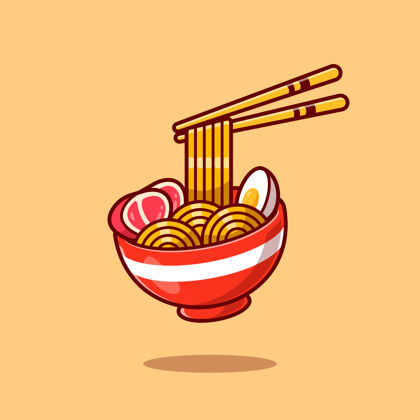 亚洲面条鸡蛋肉配筷子卡通面条汤筷子