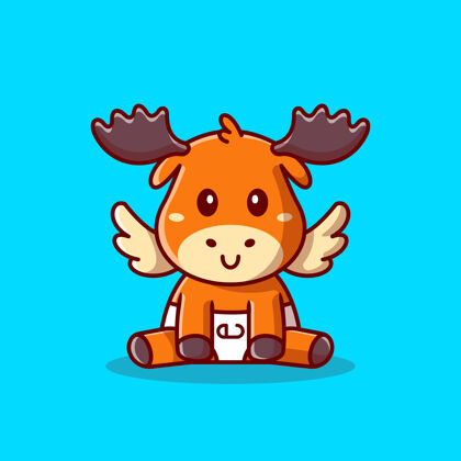 尿布可爱的驼鹿宝宝坐卡通图标插图动物自然图标概念隔离平面卡通风格动物插图鹿