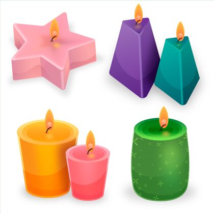 收集平面设计香味蜡烛系列设置芳香疗法装饰