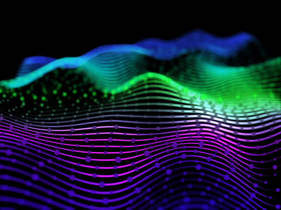 连接一个抽象的三维渲染与流动的线条和粒子粒子流技术