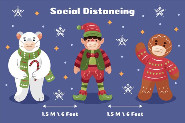 圣诞节社会距离概念与圣诞人物大流行季节症状
