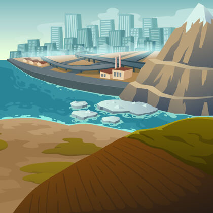 海洋气候变化和冰川融化极地漂浮工厂