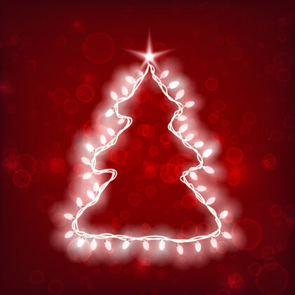 发光圣诞模板与树剪影和轻发光花环上的红色布局圣诞树灯光