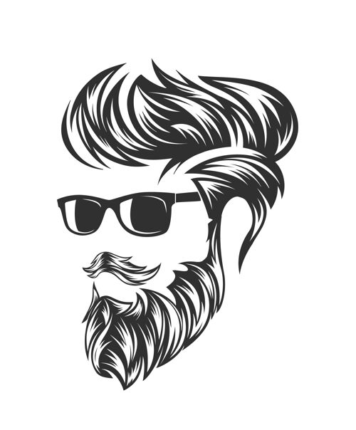 复古男人的发型和脸上留胡子的头发插图肖像素描理发