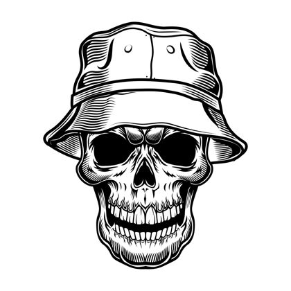 头部复古骷髅在巴拿马矢量插图黑色死头游客在帽子夏威夷和热带度假的概念可以使用现代夏威夷补丁