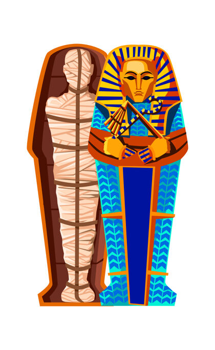 古埃及木乃伊创作卡通矢量插图木乃伊制作过程的各个阶段 对尸体进行防腐处理 用布包裹并放入埃及石棺古埃及的传统 对死者的崇拜文明过程舞台