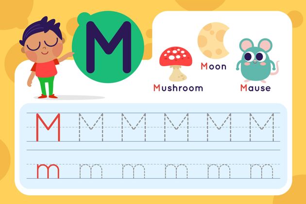 鼠标带蘑菇和鼠标的字母m工作表工作表单词教学