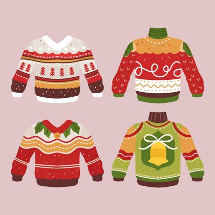 圣诞快乐手绘丑陋毛衣插图收集服装套装节日