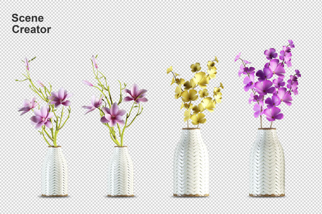 等角图盆栽花卉在3d渲染隔离写实花盆绿色