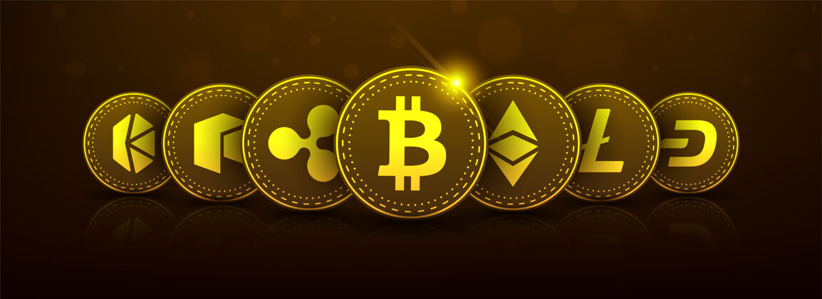硬币黄金比特币区块链技术3d概念适合未来技术横幅或封面区块链货币蓝色
