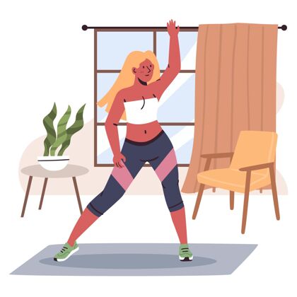 娱乐女人健身在家跳舞活跃锻炼房子