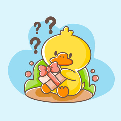 数码可爱好奇的小鸭子明信片模板涂鸦插图动物吉祥物爱