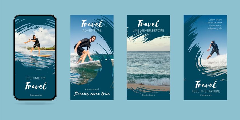 旅行Instagram模板旅行instagram故事集与笔触探索打包网页模板