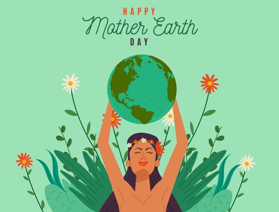全球卡通地球母亲节插画庆典地球母亲生物圈