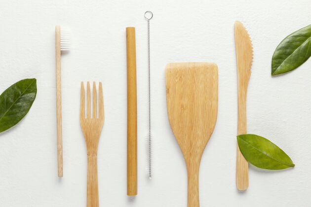 木背景木头餐具放在桌子上木制餐具可持续发展生态