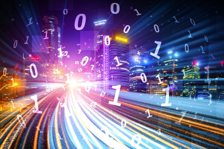 网络数字数据流在道路上与运动模糊创造视觉的快速传输传输交通人工智能