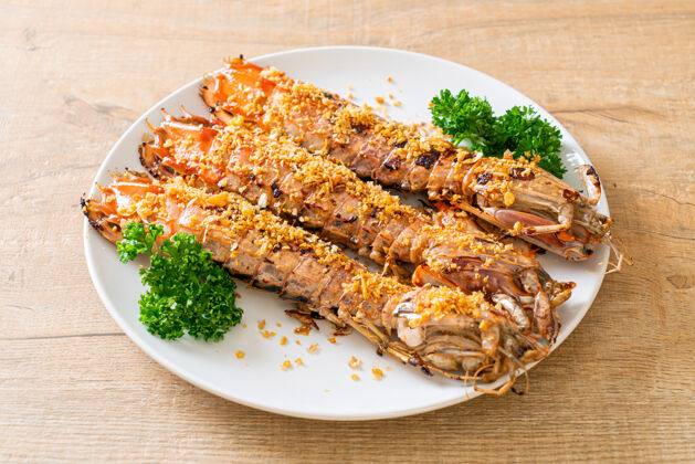 菜单白板蒜炒螳螂虾烧烤动物热