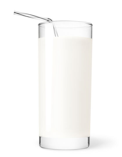 牛奶一杯牛奶 用吸管隔离在白色上稻草液体玻璃