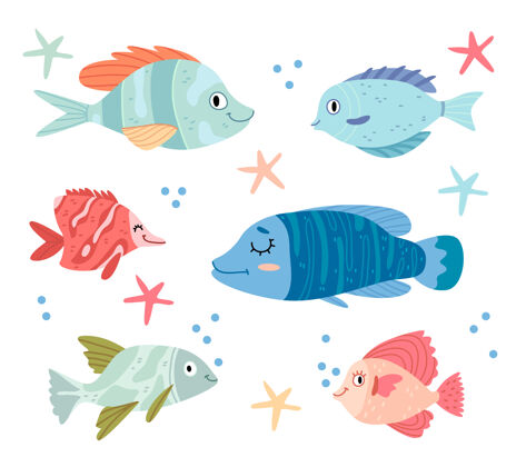 集一套五颜六色的鱼热带水下幼稚