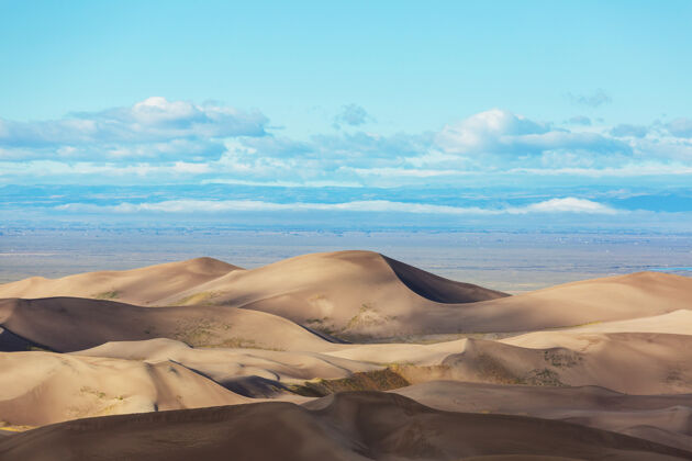 风景秋天的季节在大沙丘国家公园 科罗拉多州 美国自然沙滩沙漠