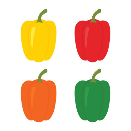 维生素四人一组胡椒黄 红 橙 绿插图隔离在白色背景上橘子甜味蔬菜
