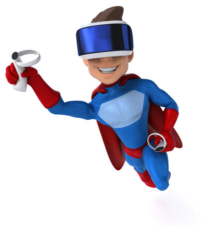 超级一个超级英雄与虚拟现实头盔有趣的插图3d耳机头盔