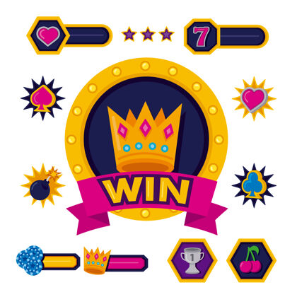 赌场一捆赌场设置图标矢量插图设计游戏皇冠标志