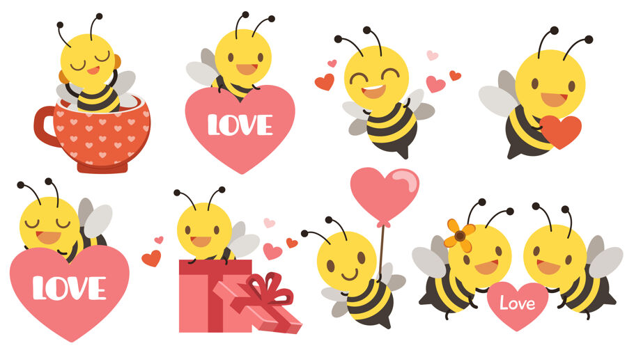 蜂蜜收集可爱的蜜蜂与心为情人节蜜蜂杯子装饰