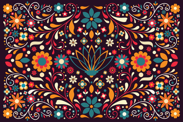 异国情调平面设计彩色墨西哥背景花组成丛林
