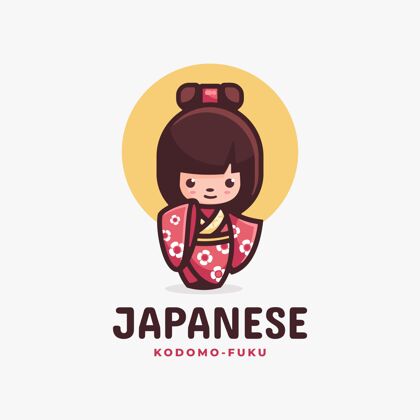 传统标志插图日本简单吉祥物风格衣服模板标志