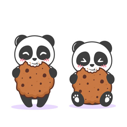 零食可爱的熊猫和棕色饼干卡哇伊甜点可爱