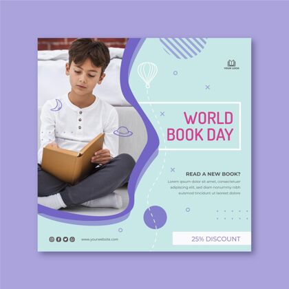 传单世界图书日庆祝活动的方形传单模板小说阅读广场