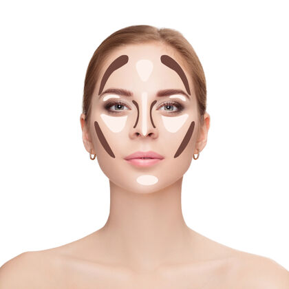 光泽轮廓制造白脸上的女人背景轮廓突出显示化妆师面部化妆样本特写轮廓混合