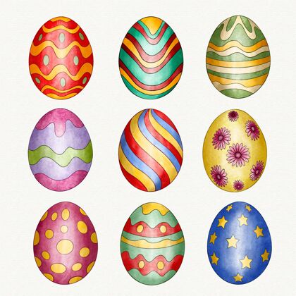 装饰水彩画装饰复活节彩蛋收藏五颜六色彩蛋复活节彩蛋
