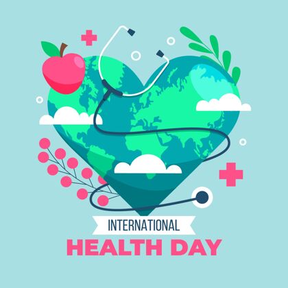 医疗保健世界卫生日插图与心形行星和听诊器庆典健康健康