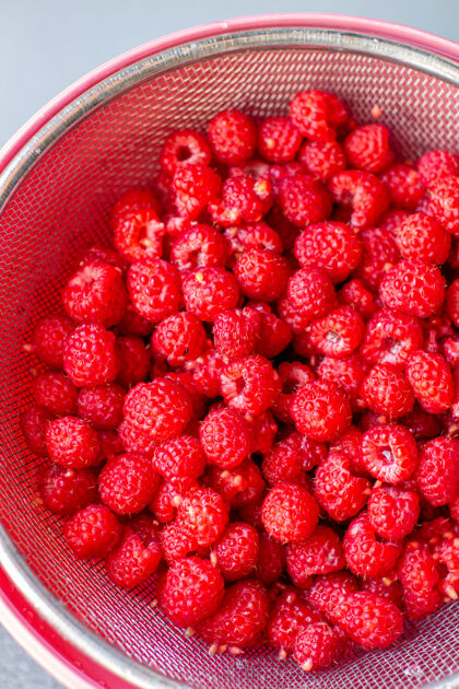堆桶里的红树莓灌木甜点宏