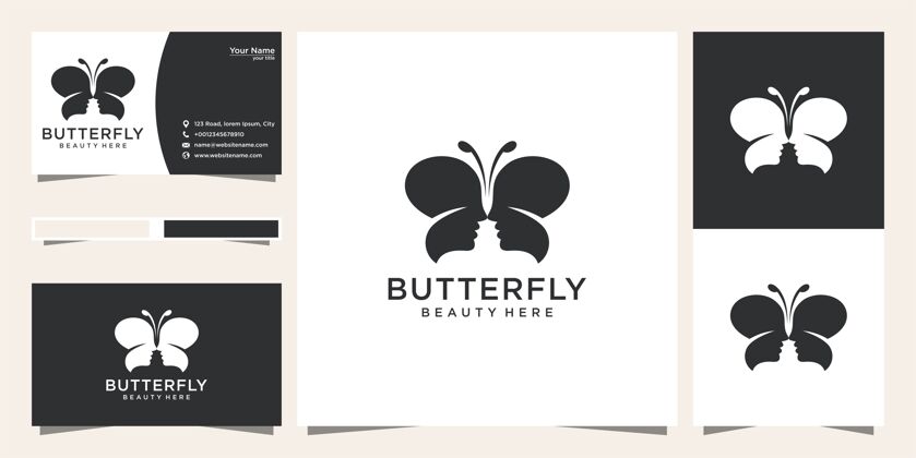 蝴蝶蝴蝶标志设计与人脸概念和名片设置脸卡通