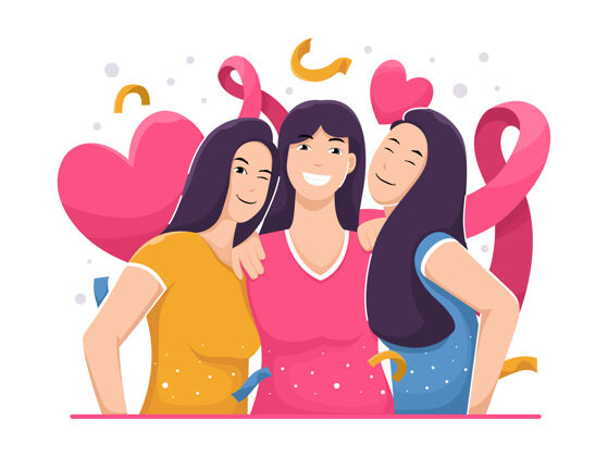 女权主义女队拥抱友谊fow妇女节平面插画党三月美丽