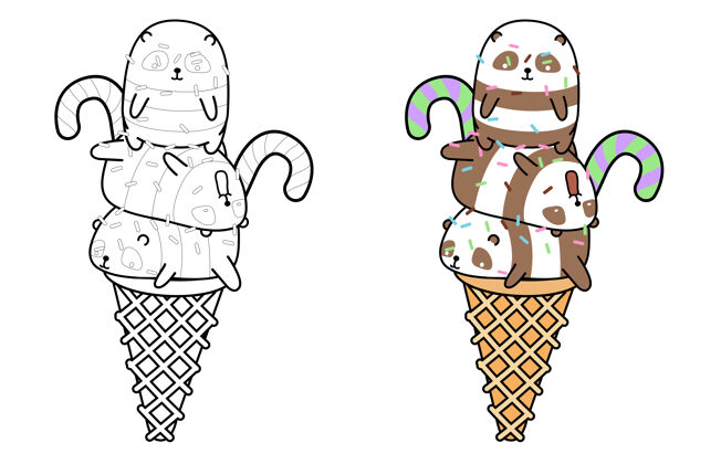 熊猫熊猫冰淇淋卡通彩页插图卡通野生