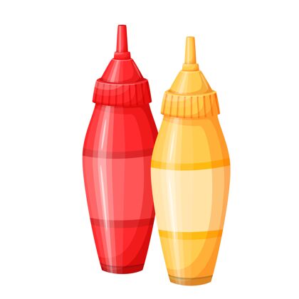 快餐芥末番茄酱图标说明产品酱汁瓶子