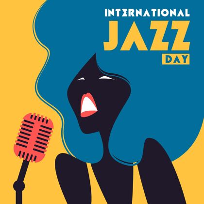 爵士乐国际爵士日插画与女人唱歌声音庆祝国际