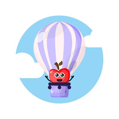 热气球热气球苹果吉祥物字符标志水果插图苍蝇