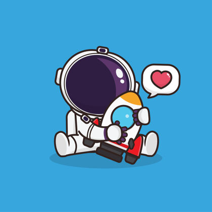 星际卡瓦伊可爱的宇航员与火箭图标吉祥物插图平面插图太空卡通