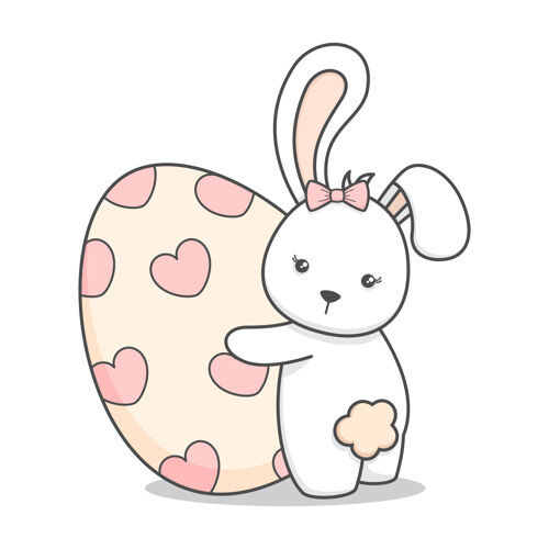卡通可爱的复活节兔子推鸡蛋兔子蝴蝶结鸡蛋